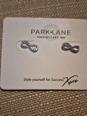 Park Lane Silver Infinity Stud Earrings with Clear Crystals